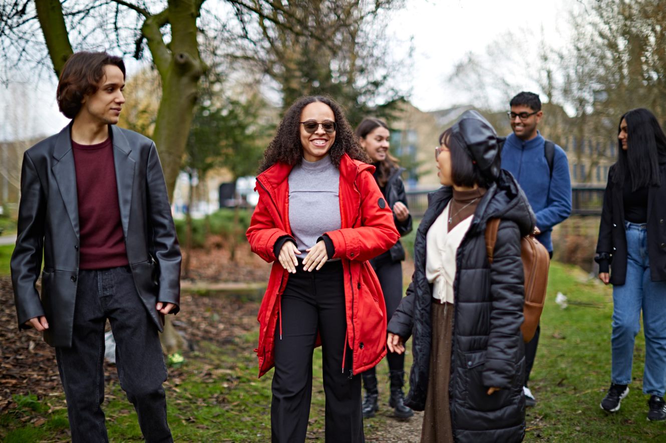 Students walking along the canal