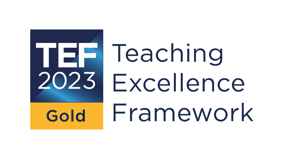 The blue text version of the Teaching Excellence Framework logo