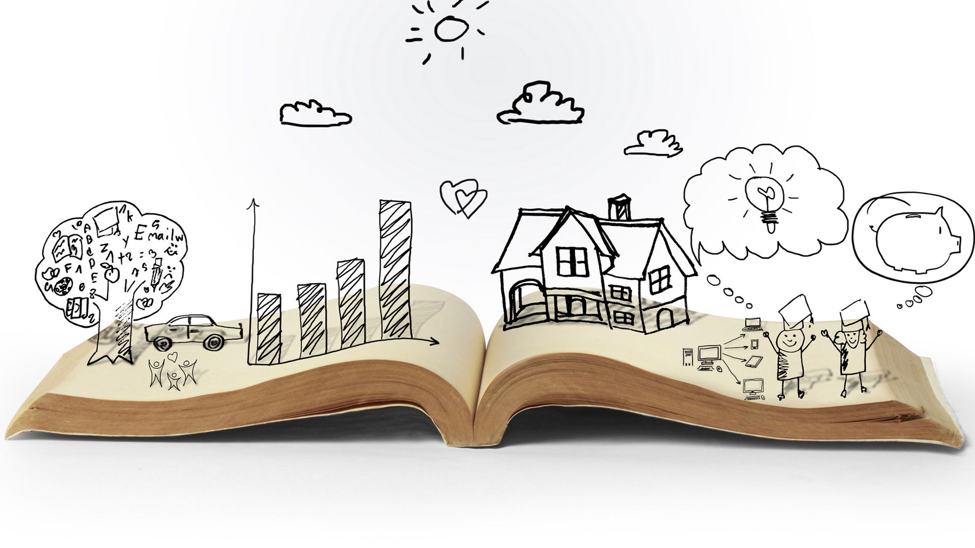 Poetry illustration, book with emerging story