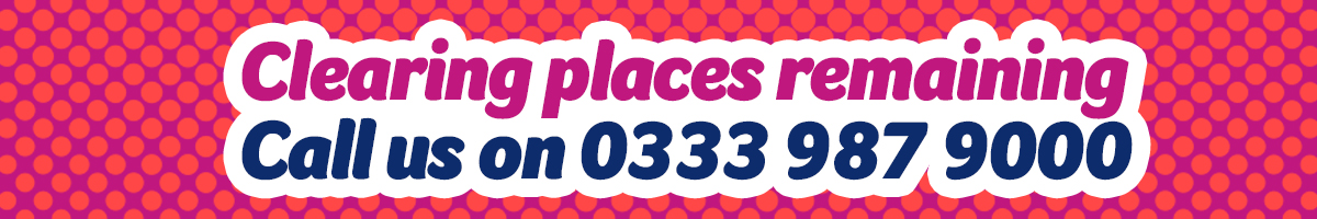 Pink graphic. Text reads: Places available in Clearing - find out more