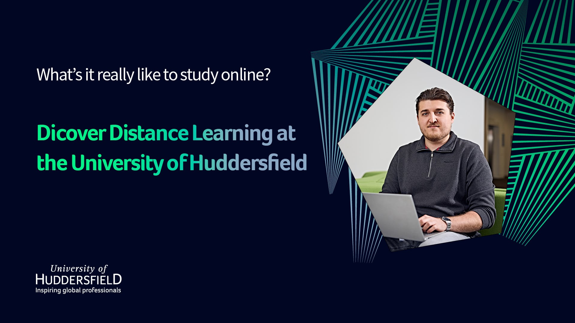 What's it really like to study online with image of student working on laptop.