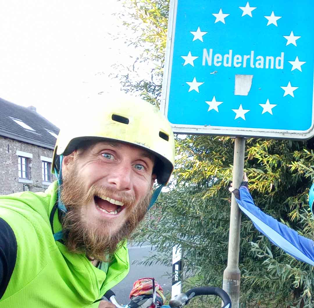 David Steedman and friend Ellie Brown celebrating cycling to Netherlands