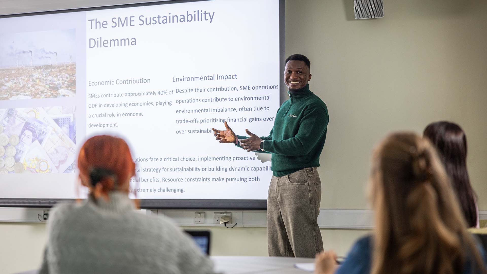 Business researcher delivering a lecture
