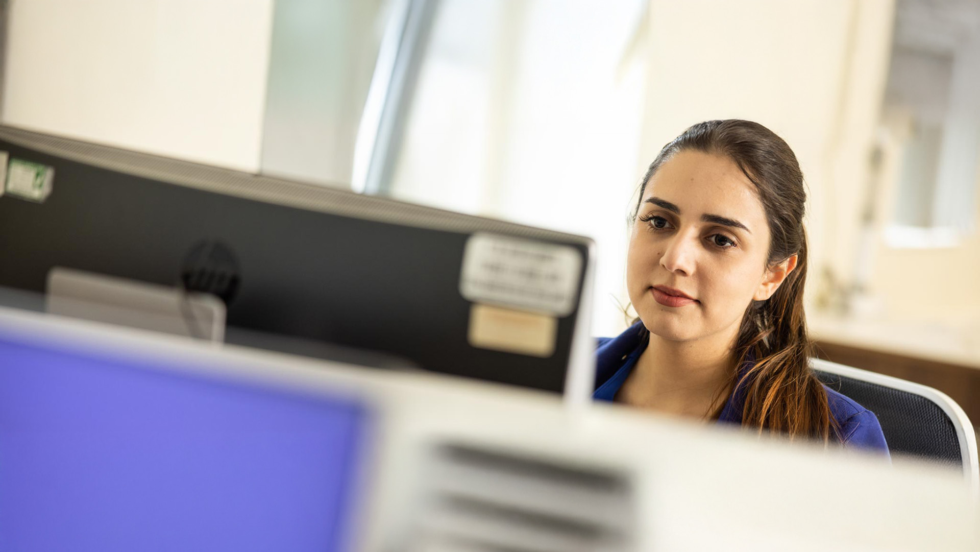 Female student working on a PC