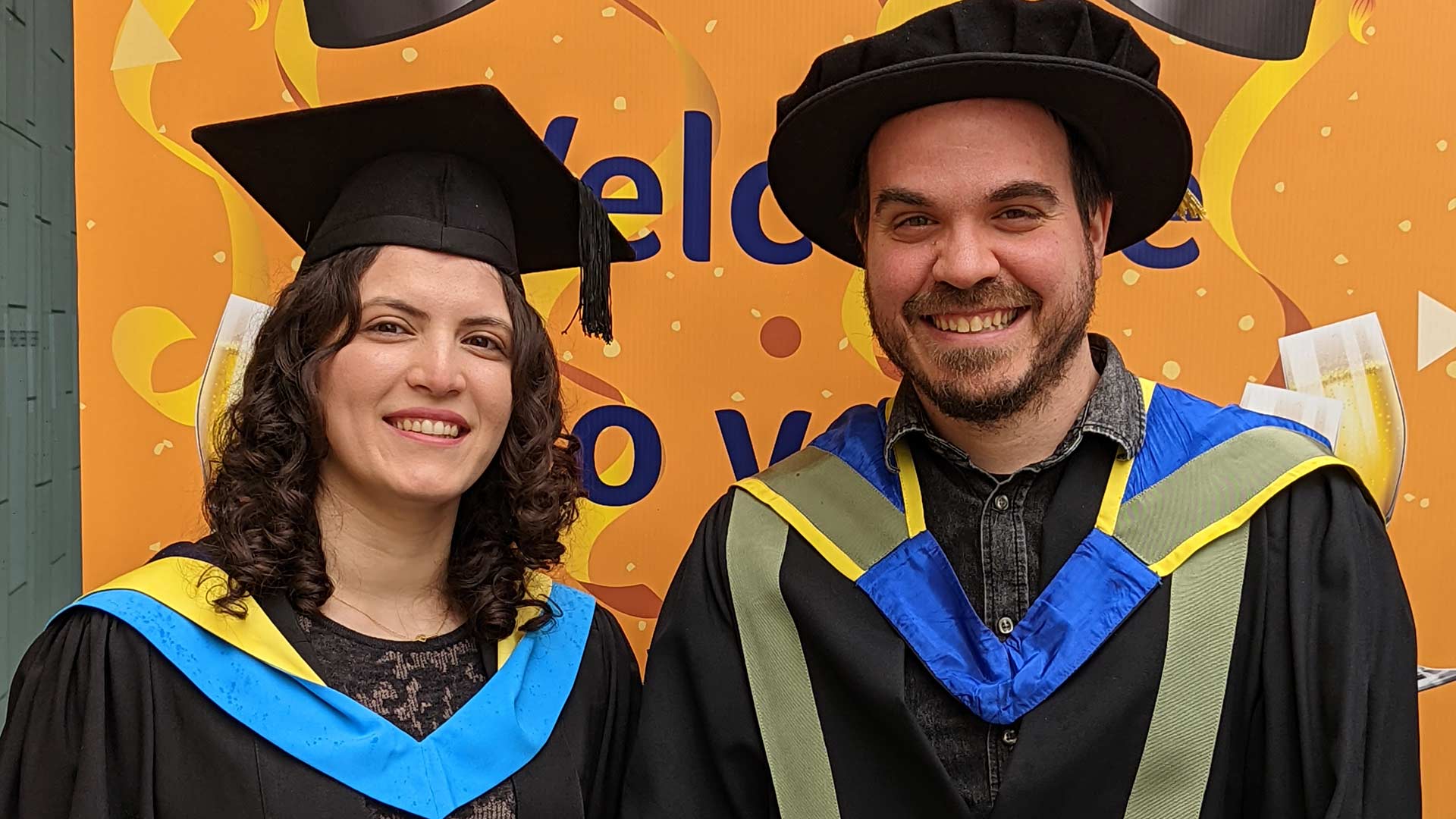 Fuzhan stood next to her course supervisor Dr George Bargiannis at her graduation ceremony.