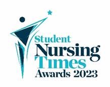 The 'Student Nursing Times Awards 2023' logo, showing that GSG is a finalist in this year's awards
