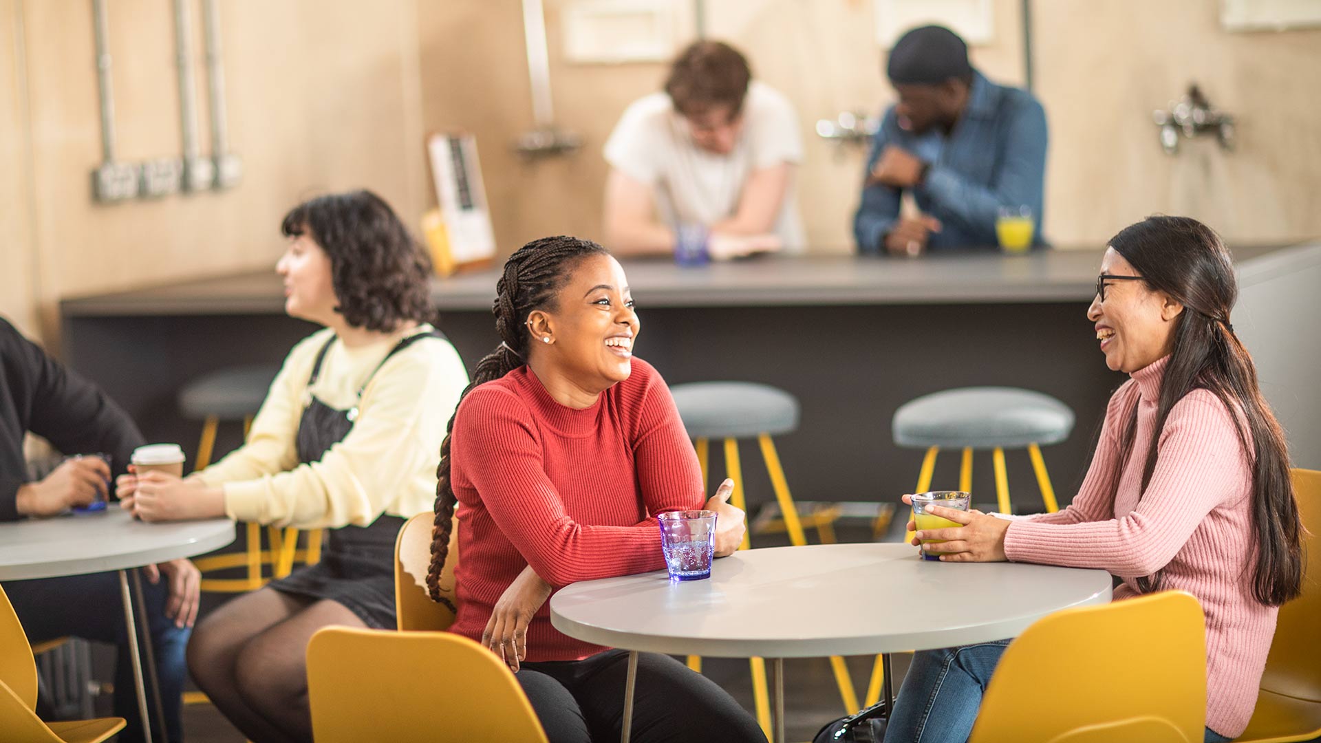 Students sit together in the Toast House on campus