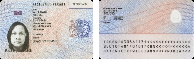 BRP card example for immigration webpages