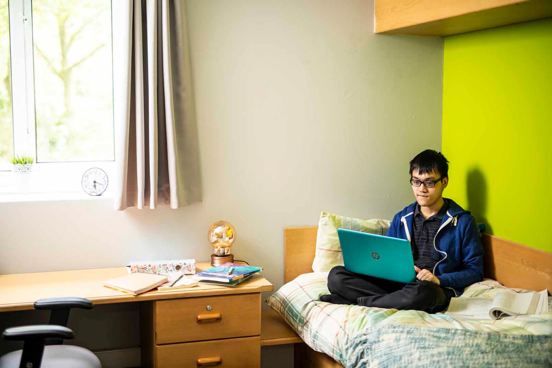 International student in dorm at University of Huddersfield