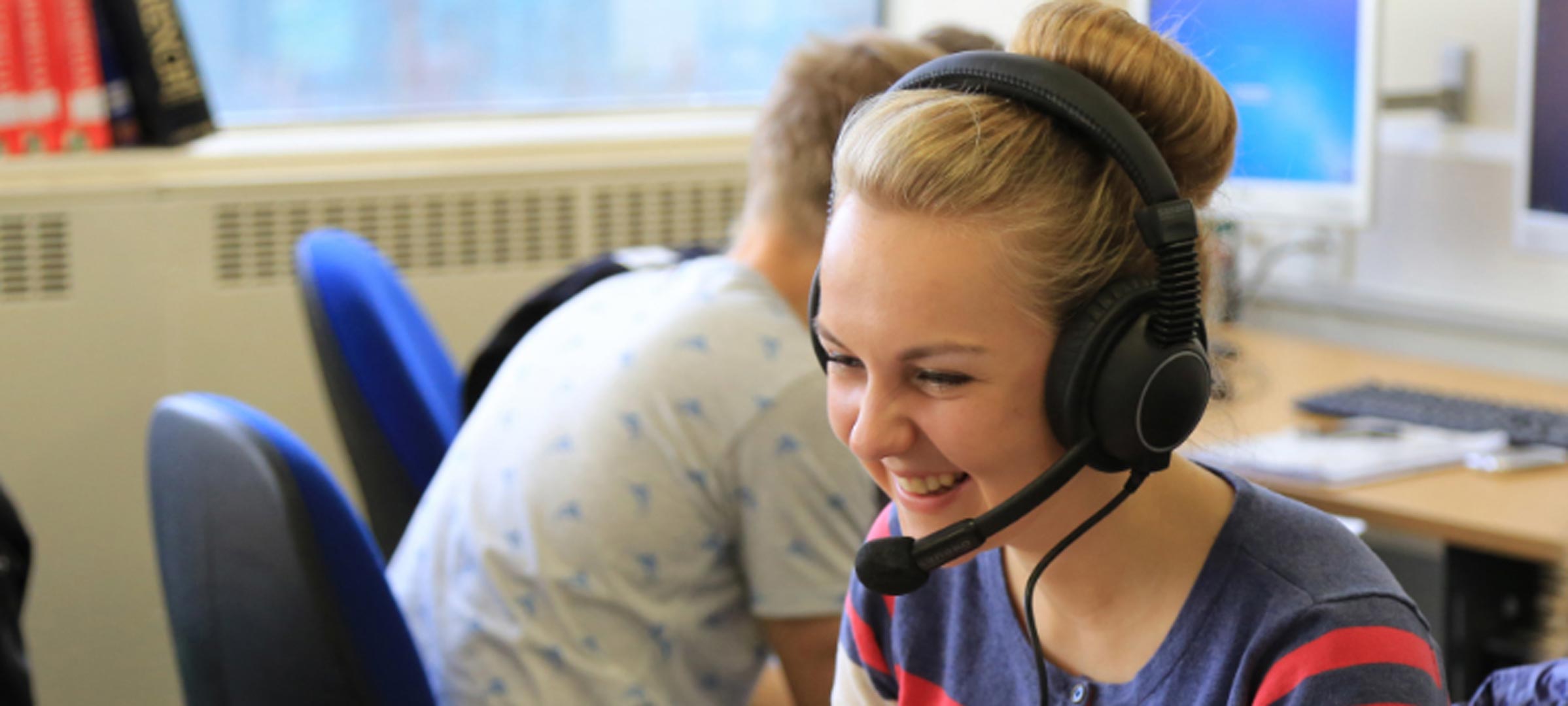 Languages student using equipment