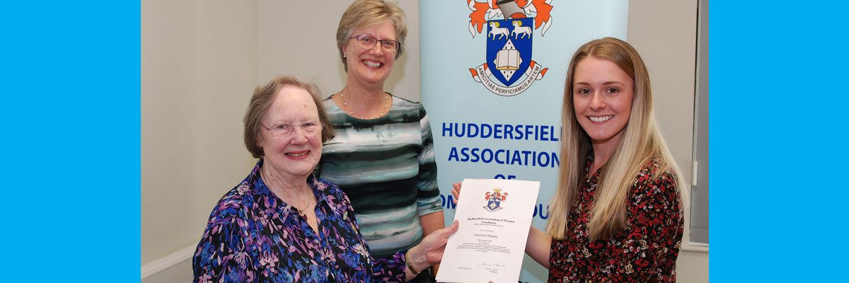 Associate President Jane Carter, the Dean of the Business School Professor Jill Johnes and winning PhD researcher Charlotte Hadley