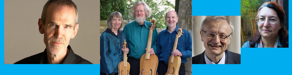 Conference contributors (l-r) composer Howard Skempton, early music trio Alison Crum, Roy Marks and Professor John Byran and keynote speakers Professor Gianmario Borio and Dr Laudan Nooshin