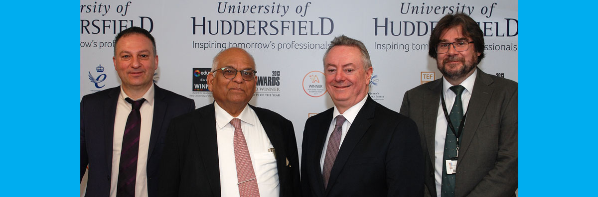 Pictured (l-r) Dr Pavlos Lazaridis, Professor Ramjee Prasad, Professor Bob Cryan and Professor Ian Glover