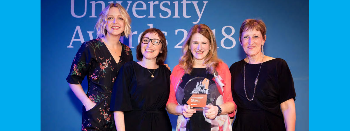 Pictured at the award ceremony (l-r) broadcaster Lauren Laverne, who hosted the awards, and the university's Katy Suggitt, Professor Christine Jarvis and Dr Jane Wormald