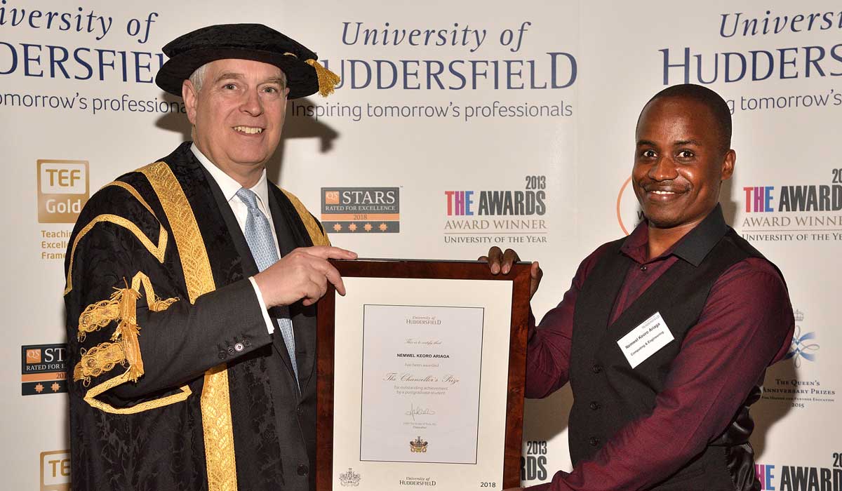 Engineer and software developer Nemwel Ariaga receiving his award from the University's Chancellor, HRH The Duke of York