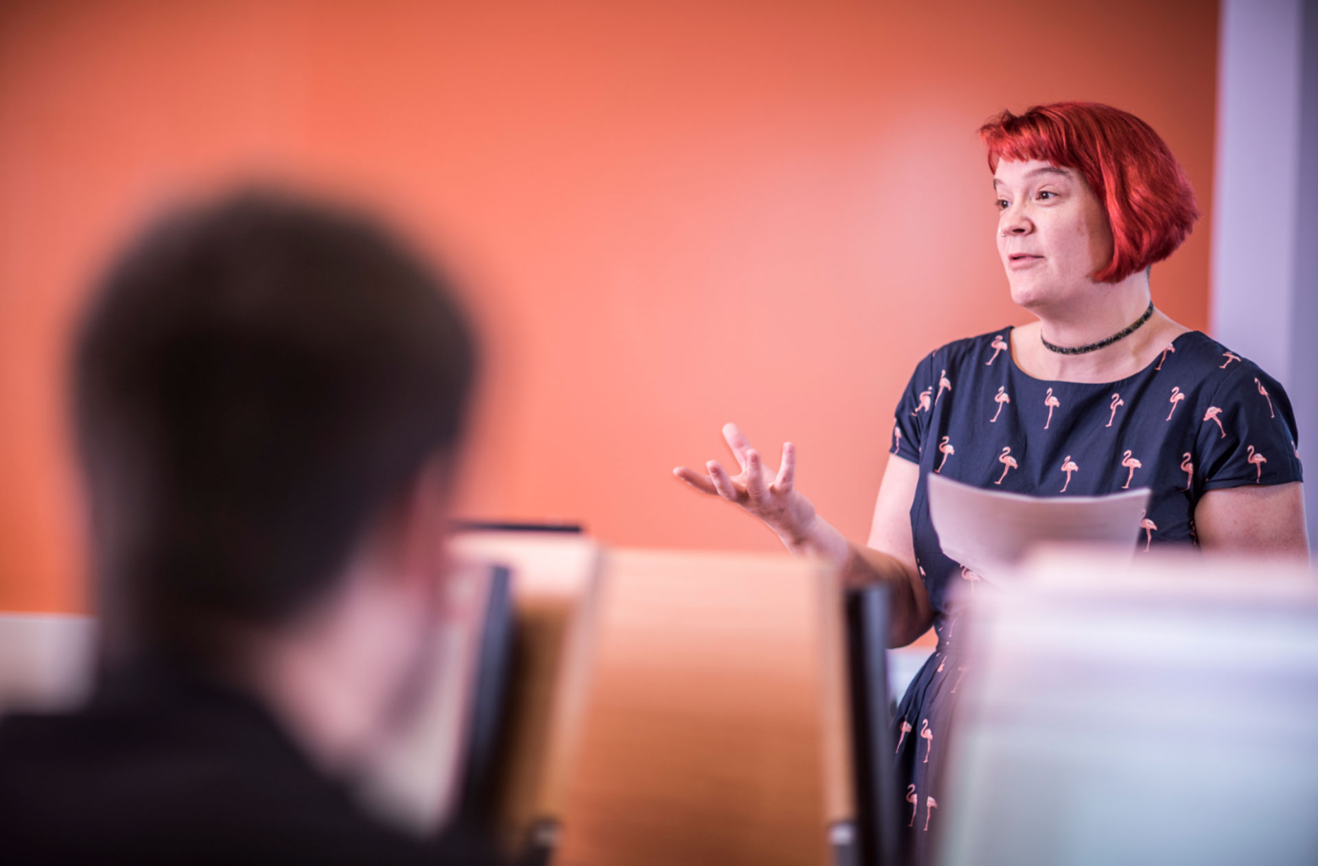A picture of Caroline Pringle teaching a class
