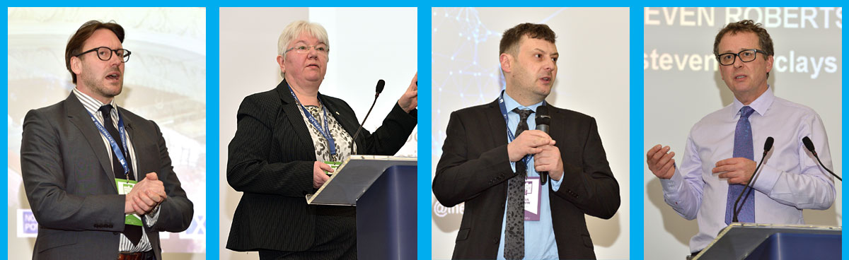 Speakers on the day (l-r) Adam Beaumont (Partnership and Founder of AQL), Professor Liz Towns-Andrews (Director of Research & Enterprise of University of Huddersfield), Pitch@Palace Alumni, Paul Irwin (Director and Creator of TryLife), Steven Roberts (Strategic Transformation Director of Barclays PLC)