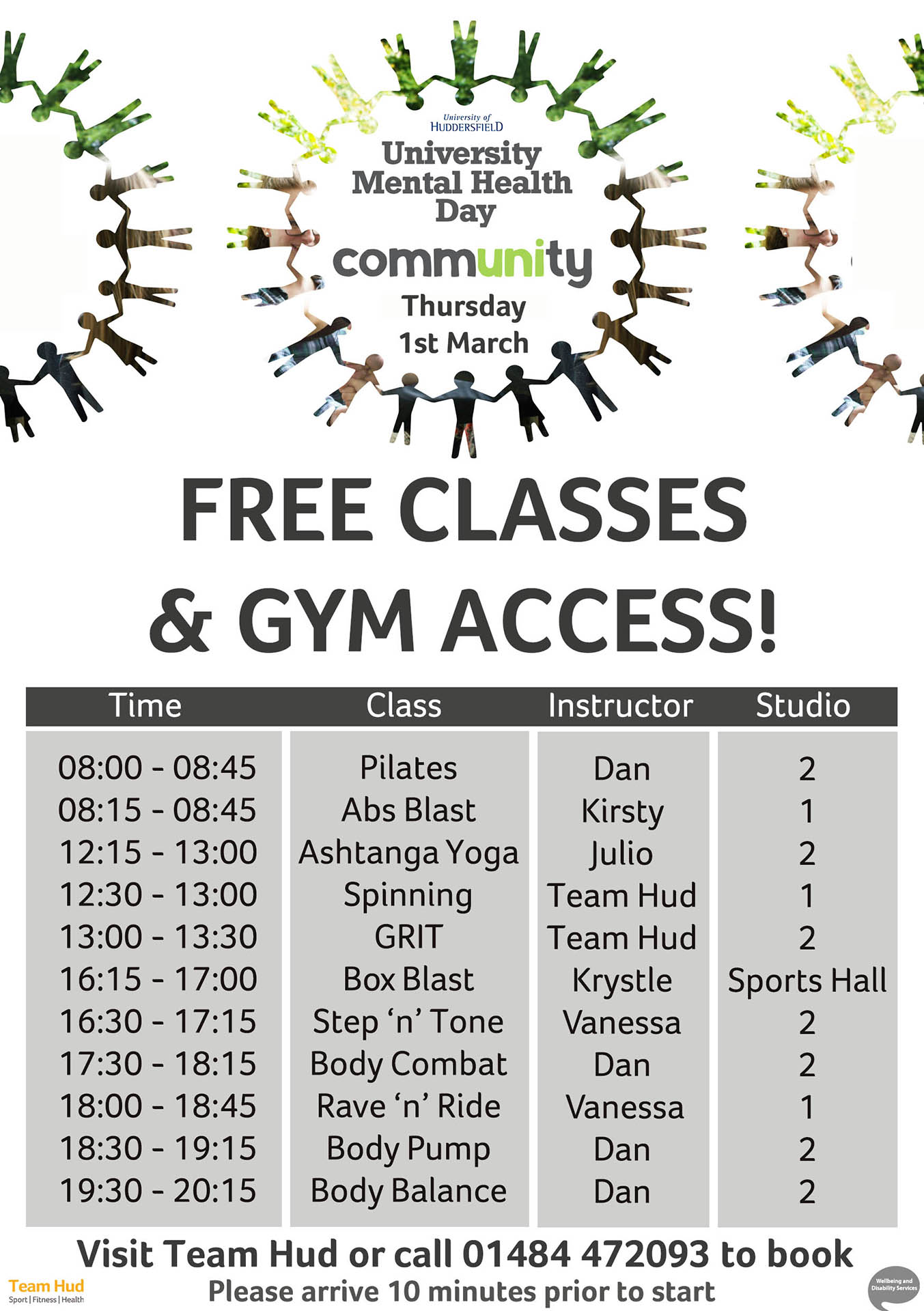 image of classes available free on University Mental Health Day 