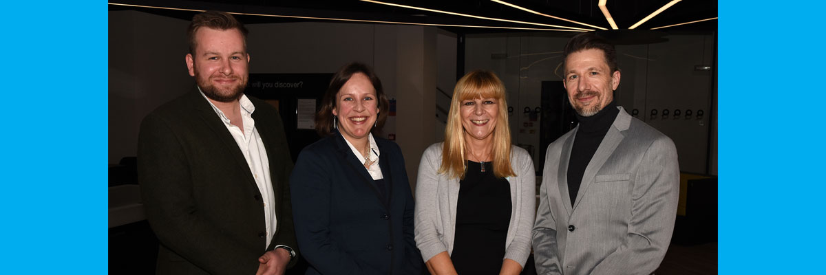 Pictured with organiser Dr James Underwood (left) are keynote speakers (l-r) Dr Sarah Dillon, Dr Josie Billington and Professor Richard Marggraf Turley