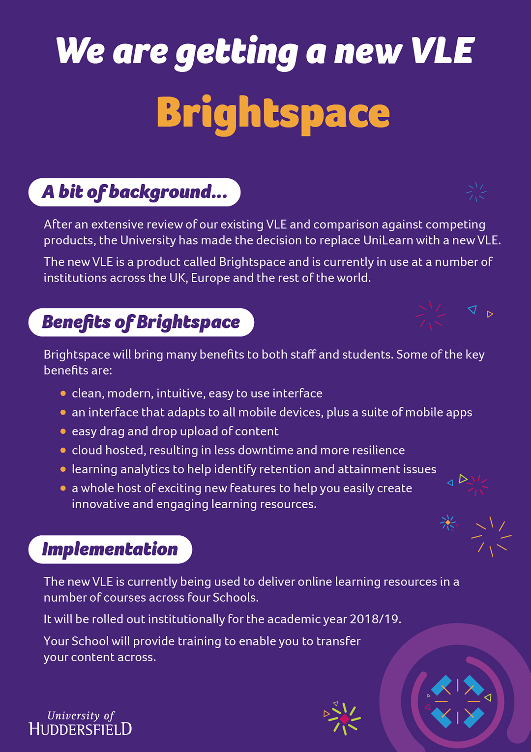 image of poster to describe Brightspace, the new VLE replacement to UniLearn