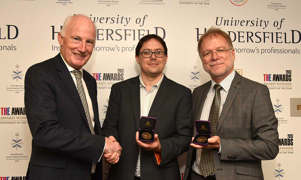 Pictured with IChemE President Ken Rivers (left) are Huddersfield Hutchison Medal winners Dr Daniel Belton (centre) and Professor Grant Campbell (right)