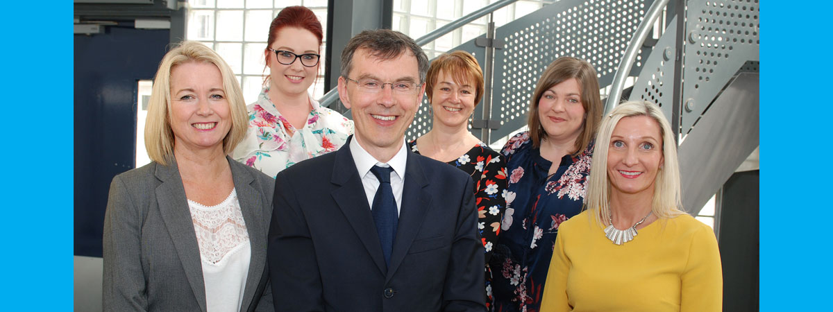 Pictured with Deputy Vice-Chancellor Tim Thornton are lecturers (l-r) Dr Kiara Lewis, Vikki Barry, Jo Stead, Sarah Fletcher-Shaw and Joanne Donbavand