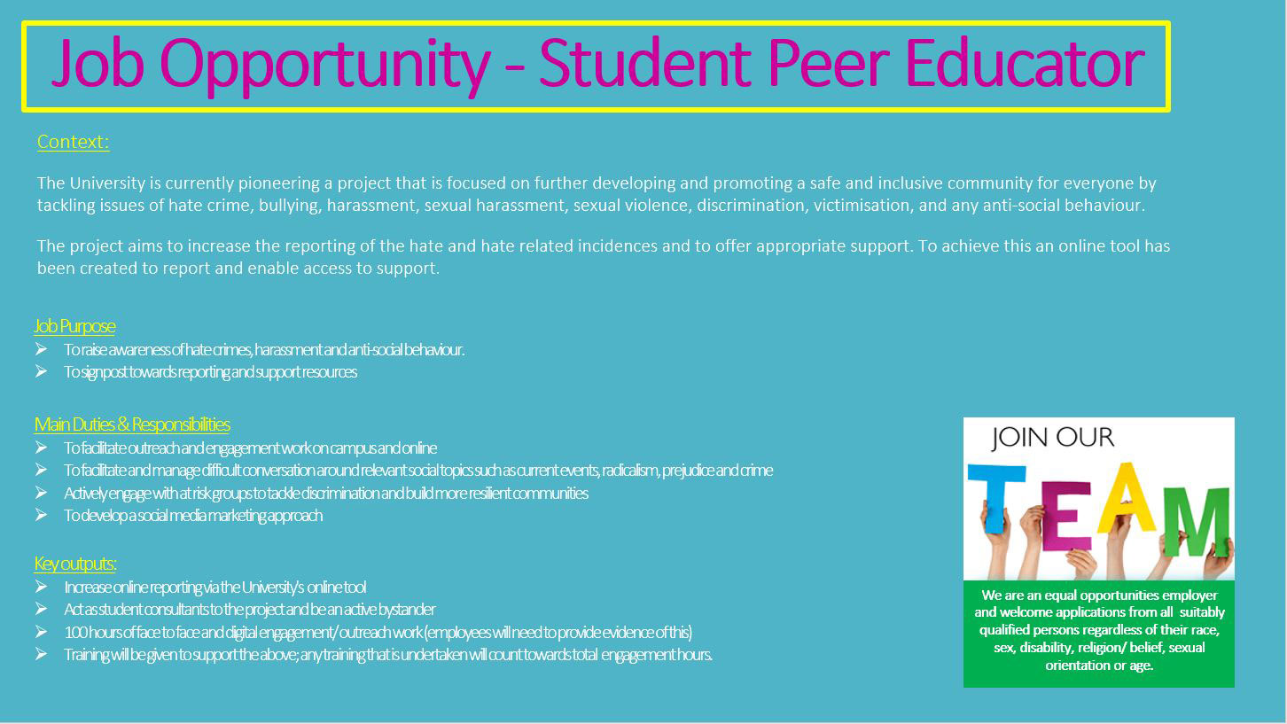 Job Opportunity Student Peer Educator University of Huddersfield