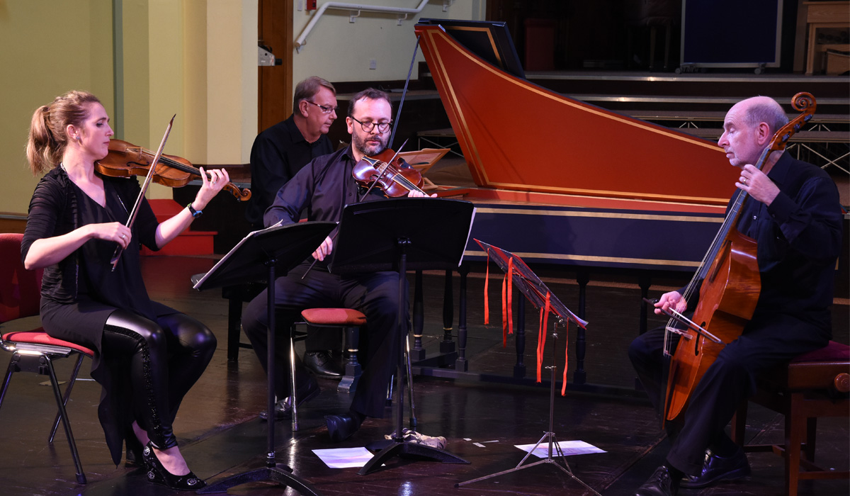 Four’s Company in concert (l-r) Dr Amanda Babington, Dr Graham Cummings, Dr David Milsom and Professor John Bryan