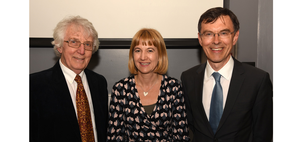 Pictured with guest speaker Dr Janette Martin is Chair of the Huddersfield Local History Society Cyril Pearce (left) and the University’s Deputy Vice-Chancellor and Professor of History Tim Thornton.