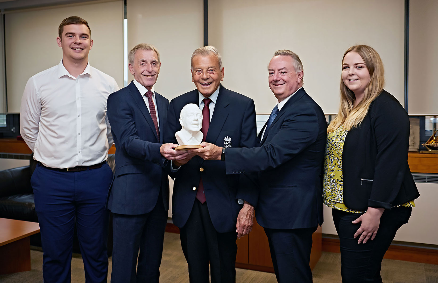 Jordan Furness, Colin Blair, Dickie Bird, Professor Bob Cryan and Maisie Mountcastle