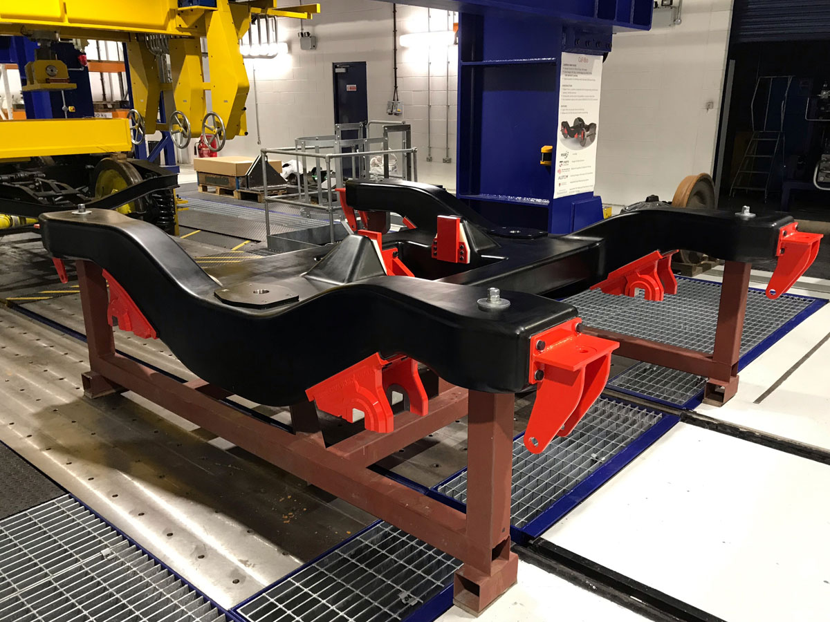 World’s first carbon fibre rail bogie unveiled in the Institute of Railway Research's test rig