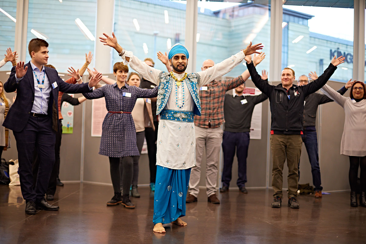 All 130 delegates were invited to partake in an impromptu bhangra dance session during the conference led by University of Huddersfield research fellow Hardeep Sahota.