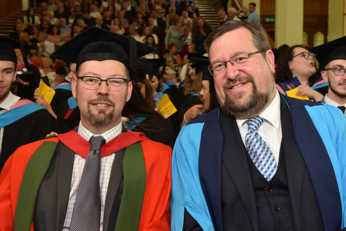 Gavin Sutherland at his award ceremony with his University chaperone, Professor in Performance Philip Thomas