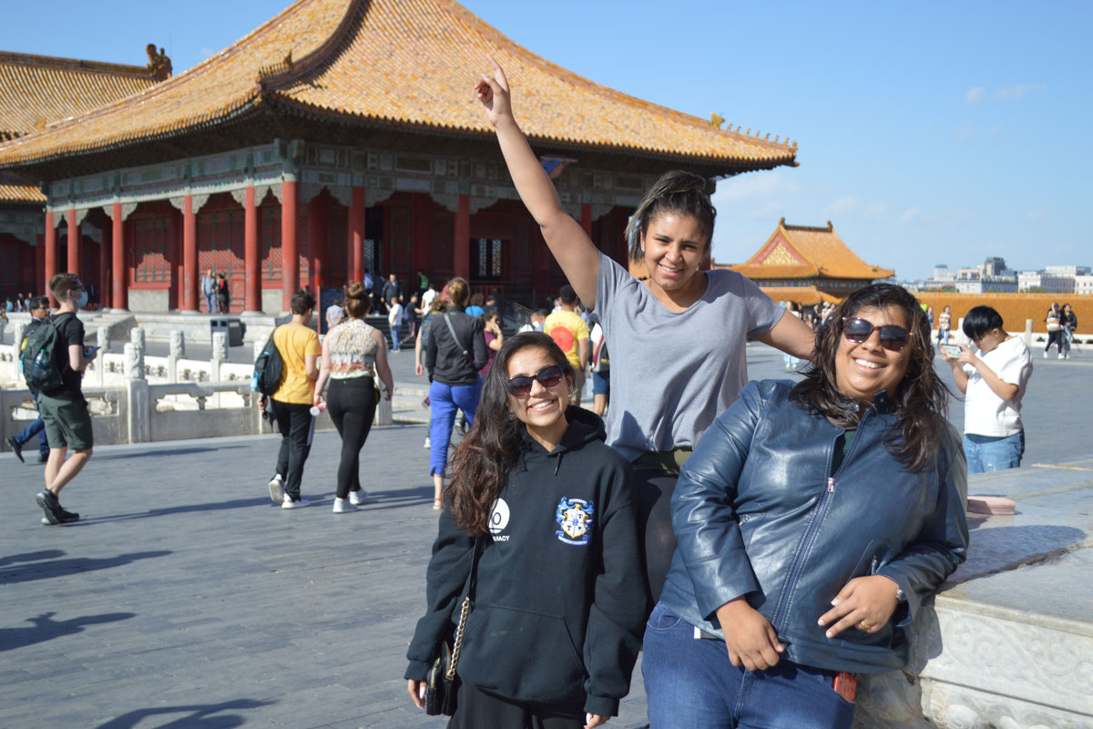 Huddersfield students (l-r) Anisha Kalam, Chelsea Barclay and Neha Rodrigues 