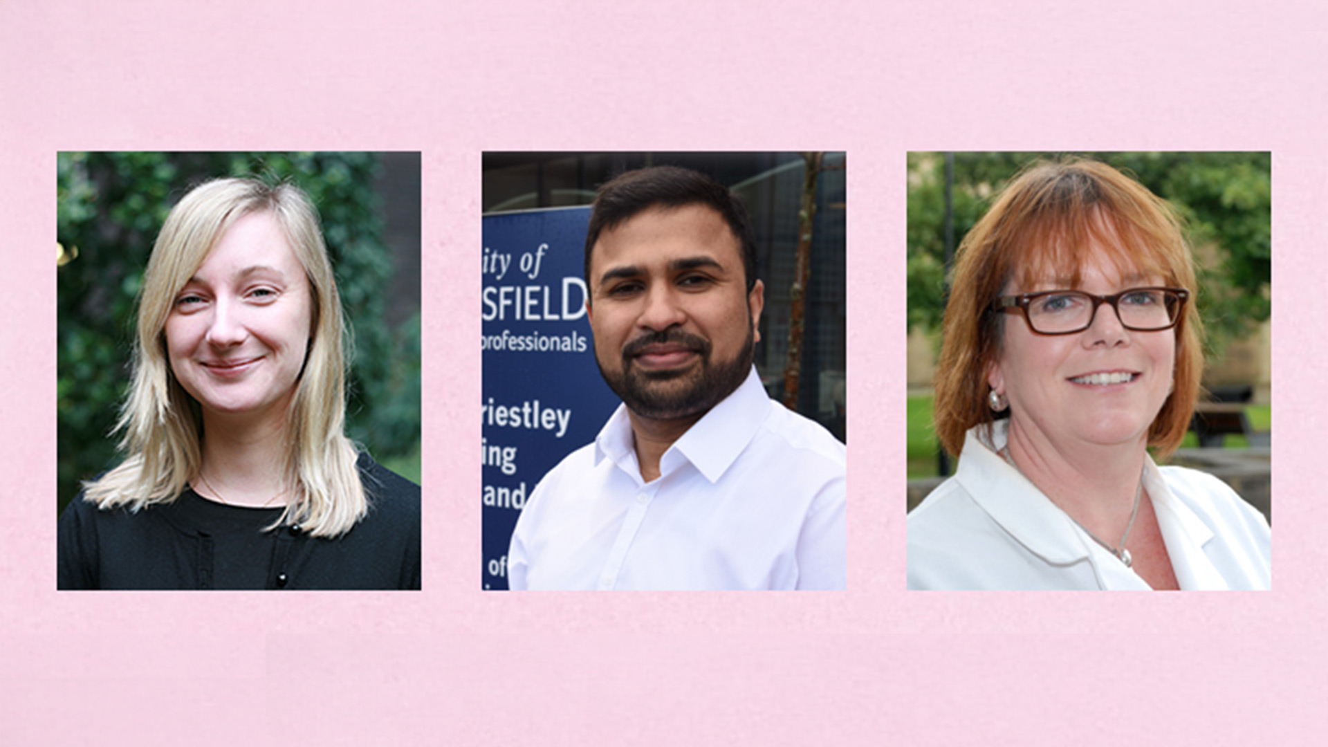 Headshots of three academics in a row
