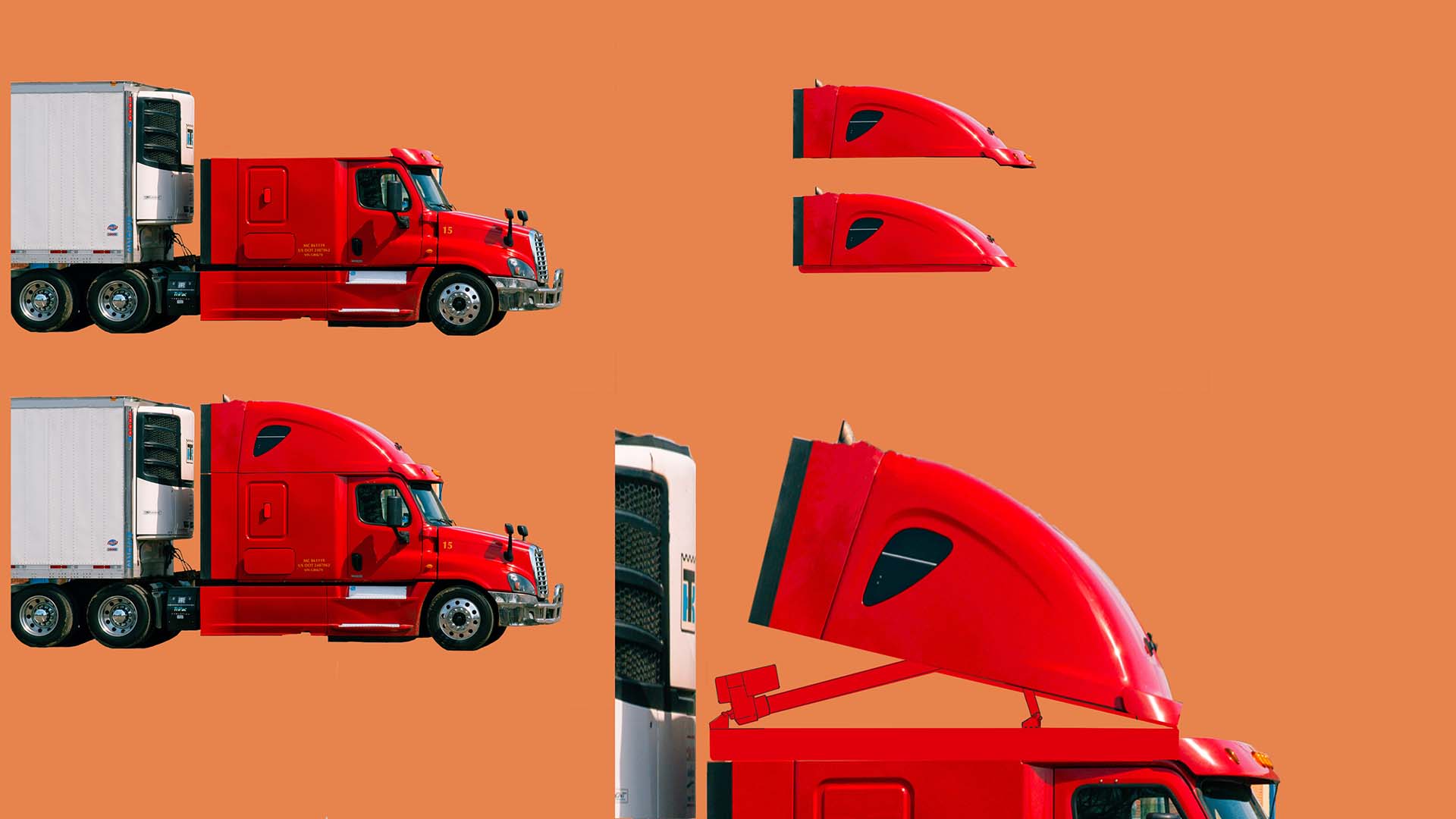 A graphic showing how the cab roof deflector system works