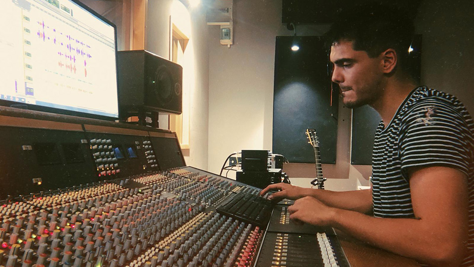 Felipe Gutierrez in a recording studio