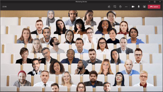 With Together mode enabled, everyone's video appears in the same virtual space