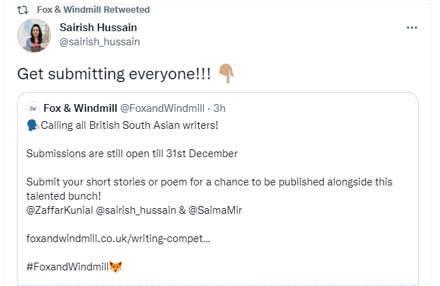 Sairish Hussain tweet about Fox and Windmill