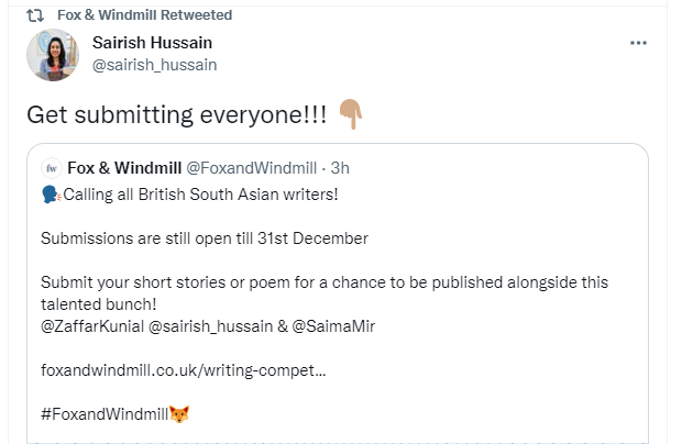 Sairish Hussain tweet about Fox and Windmill