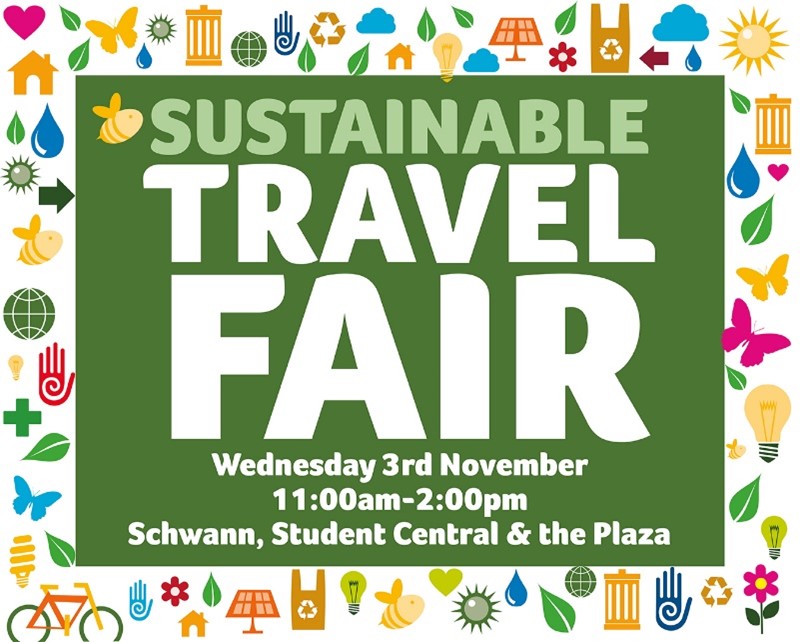 sustainable travel fair wednesday 3rd november 11:00am-2:00pm Shwann Student Central & The Plaza