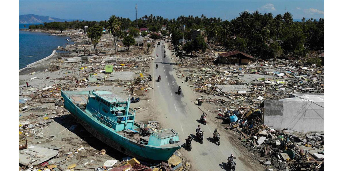 The aftermath of a tsunami in Indonesia