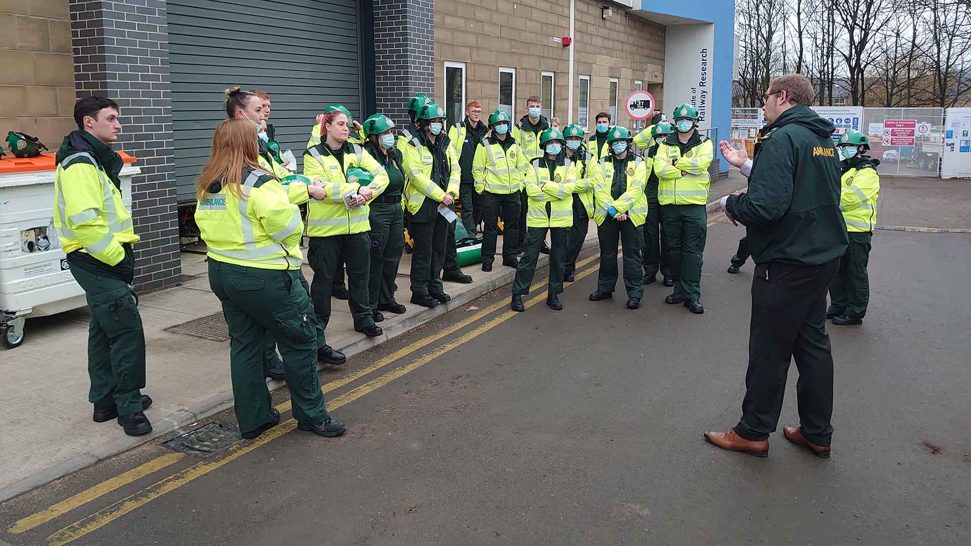 A group of student paramedics outside the Institute of Railway Research