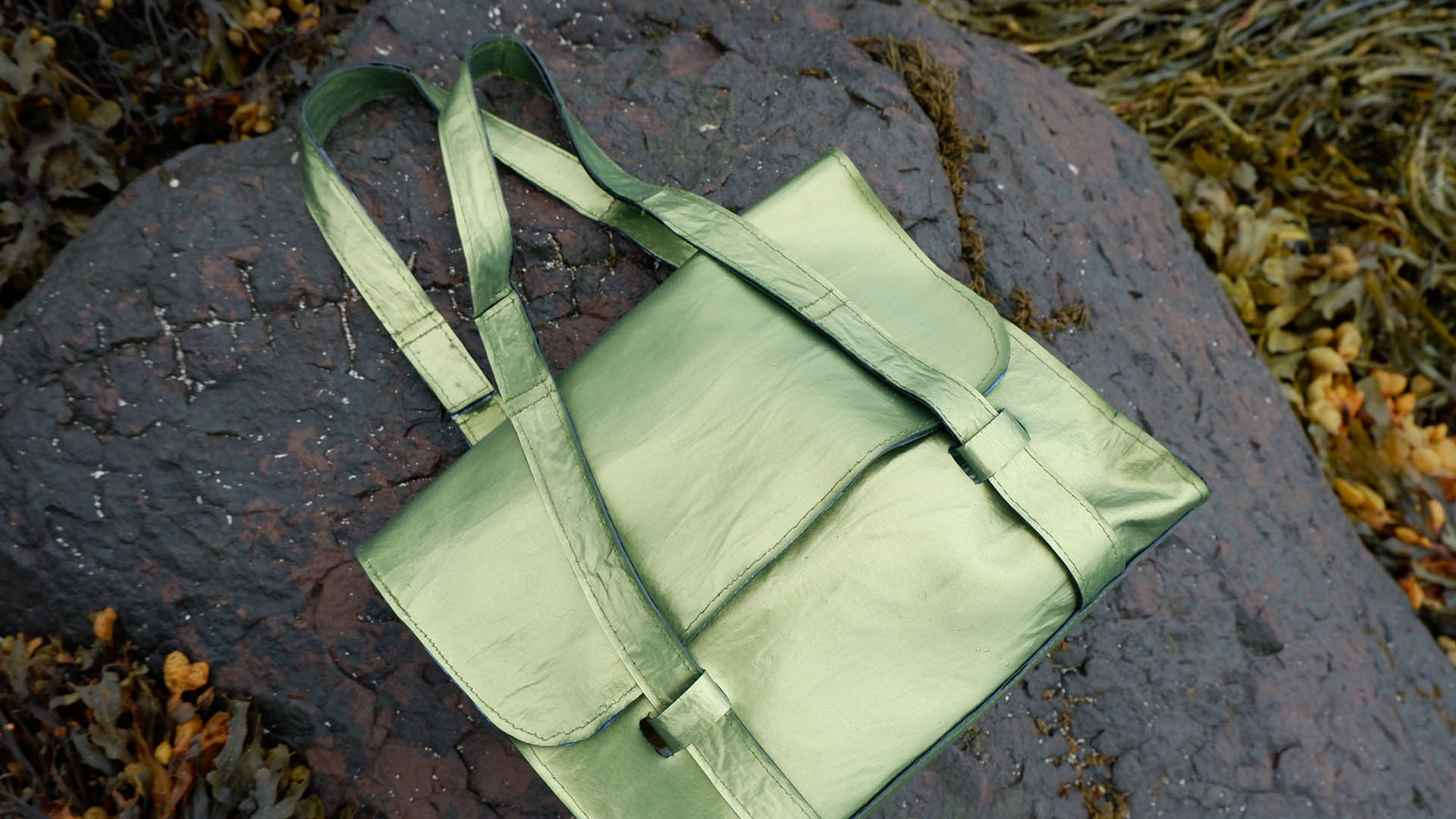 A handbag made of seaweed leather