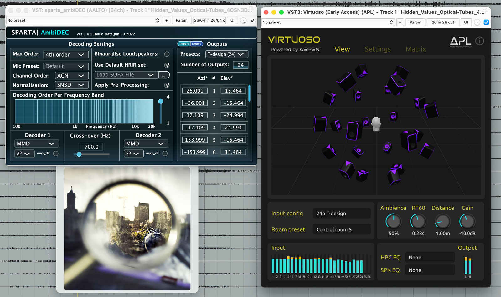 Virtuoso 3D audio plug-in working on a computer screen