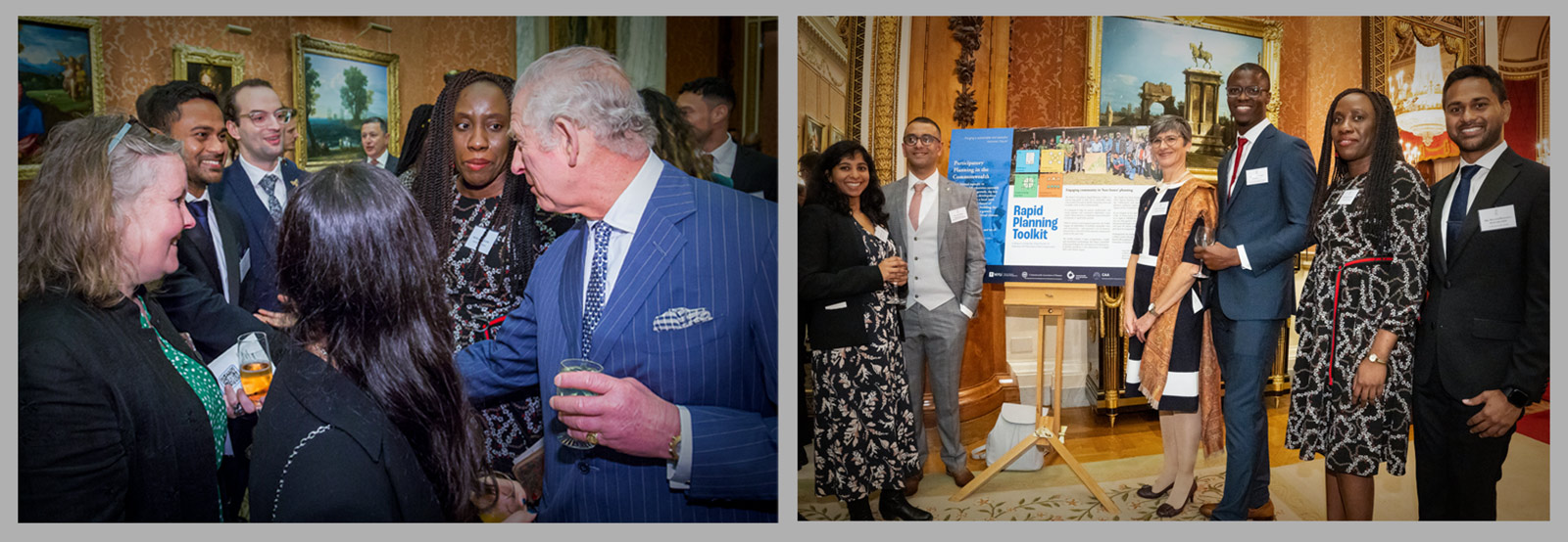 Malith is (pictured left) being welcomed by His Majesty The King and his research (pictured right) being showcased at the reception