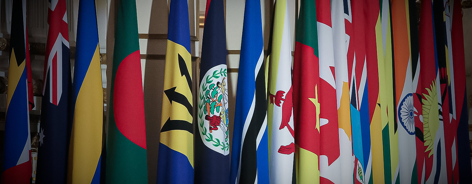 Flags of the Commonwealth standing vertical in a row