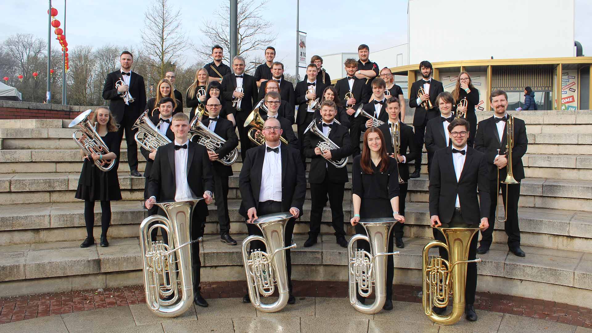 University of Huddersfield's brass band with their instruments