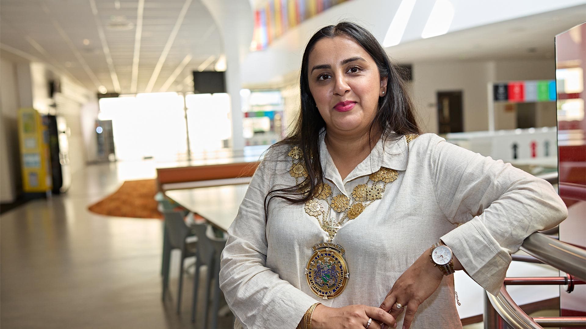 Mayor of Kirklees Nosheen Dad in Student Central