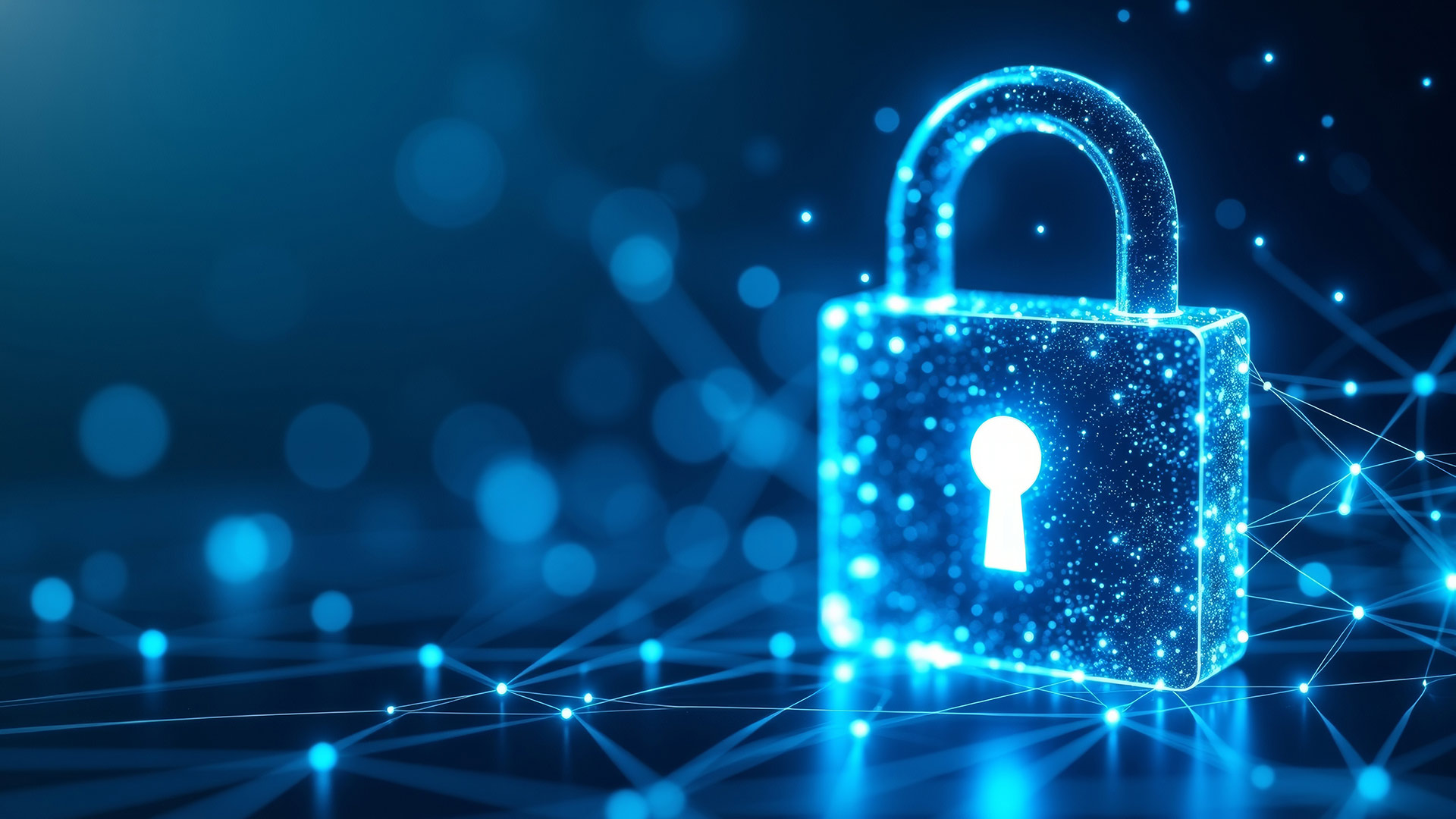 a futuristic padlock depicting cyber security